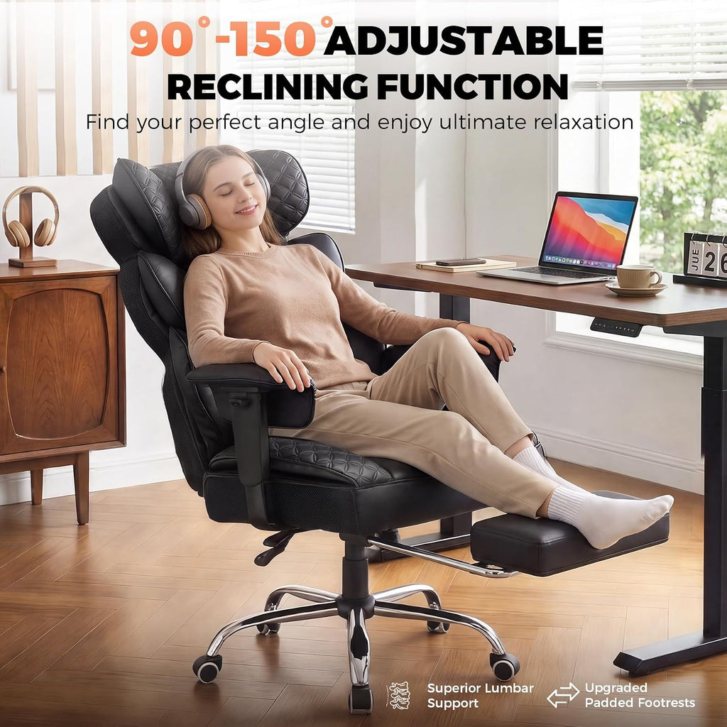 Big and Tall Office Chair with Upgrade Footrest, Heavy Duty Gaming Chair High Back Executive Chair with Spring Lumbar