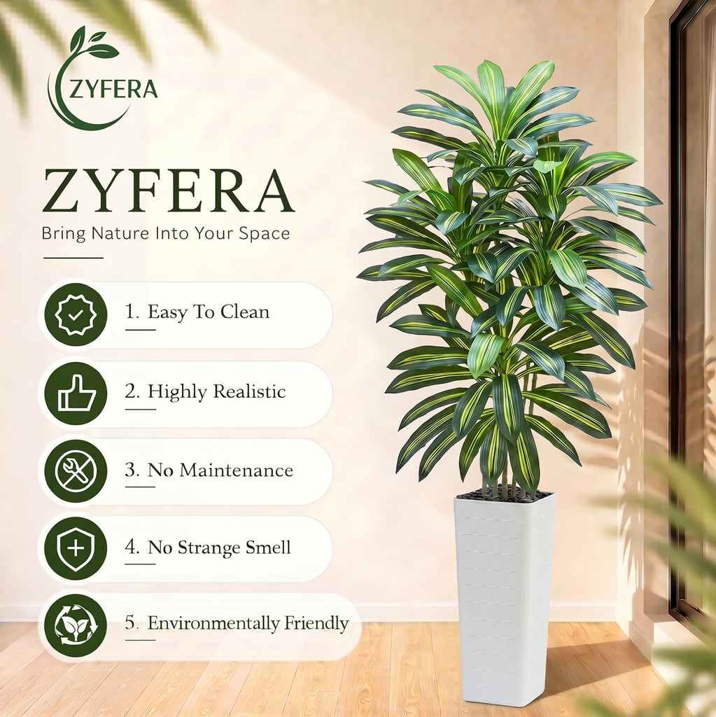 Artificial Dracaena Tree, 7FT Faux Plants Indoor White Planter