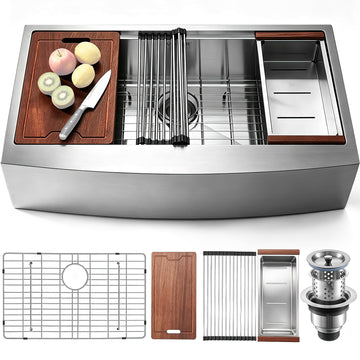 33 inch Farmhouse Kitchen Sink, 304 Stainless Steel Sink, Top Mount Single Bowl Kitchen Sinks with Ledge &