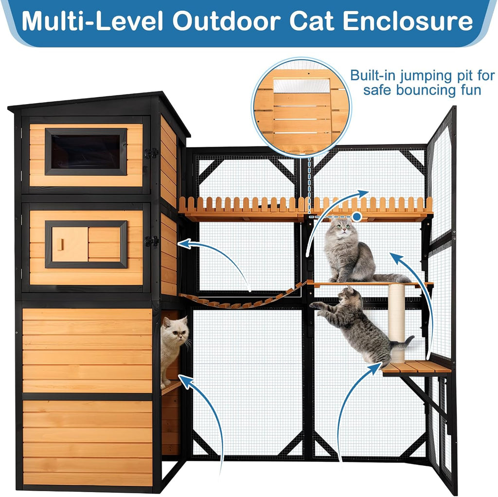Catio Outdoor Cat Enclosure, 6 Platforms, Walk-in Door, Window Access
