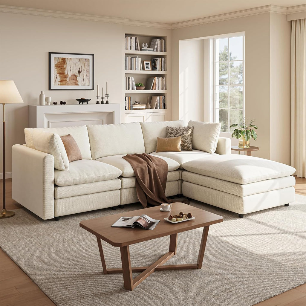 97" Cloud Couches , 29.1" Deep Seat Modular Sectional Sofa, L Shaped Cloud Sofa with One Movable Ottoman