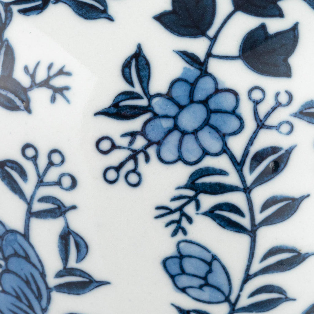 Decorative Bird Ceramic Ginger Jar with Lid, Blue and White