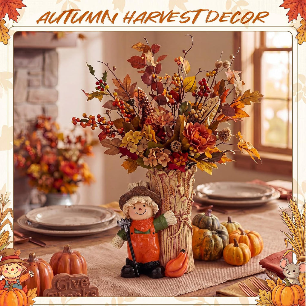 Fall Scarecrow Vase Decoration 11.4 Inch Resin Wheat Vase