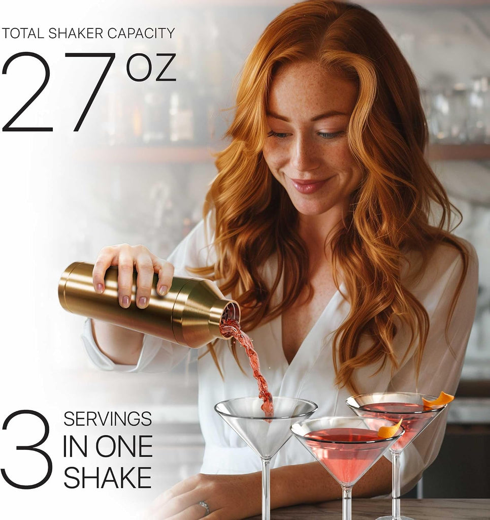 Insulated Cocktail Shaker Set | Double Wall Stainless Steel | Martini Shaker Bar Bartending | Built-in Drink Measure