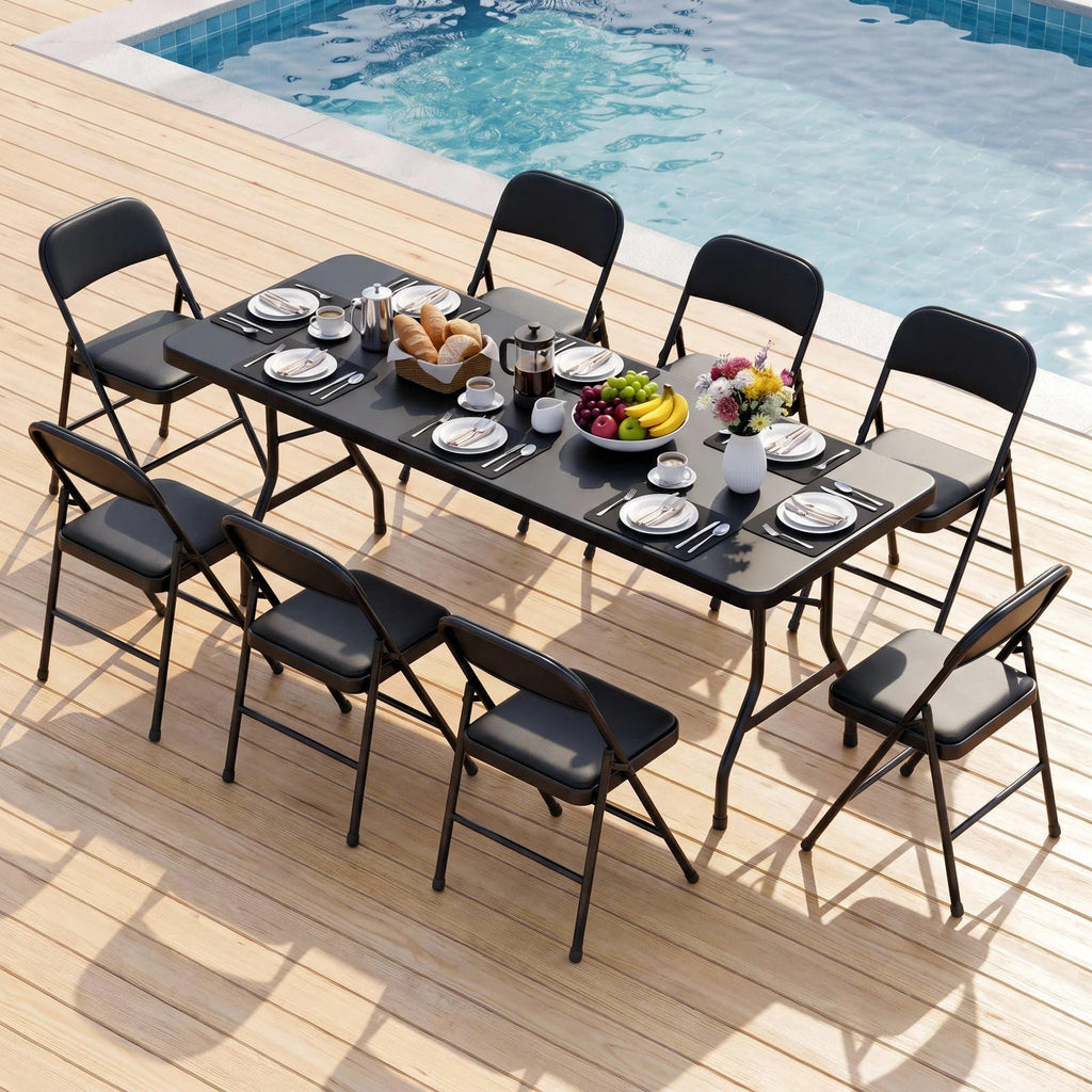 8 Pack Leather Padded Folding Chair w/Reinforced Metal Frame, Black