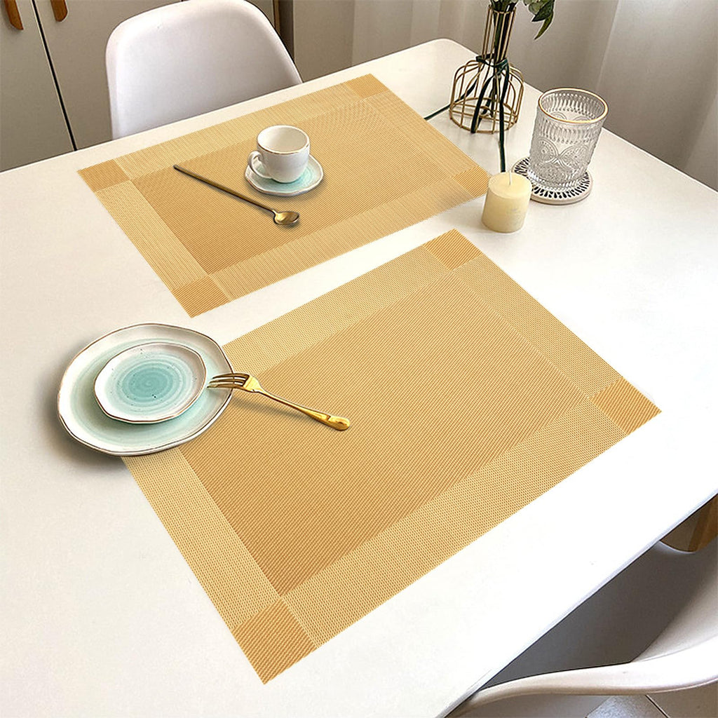 Gold Vinyl Placemats Set of 6, Heat Resistant Table Placemats