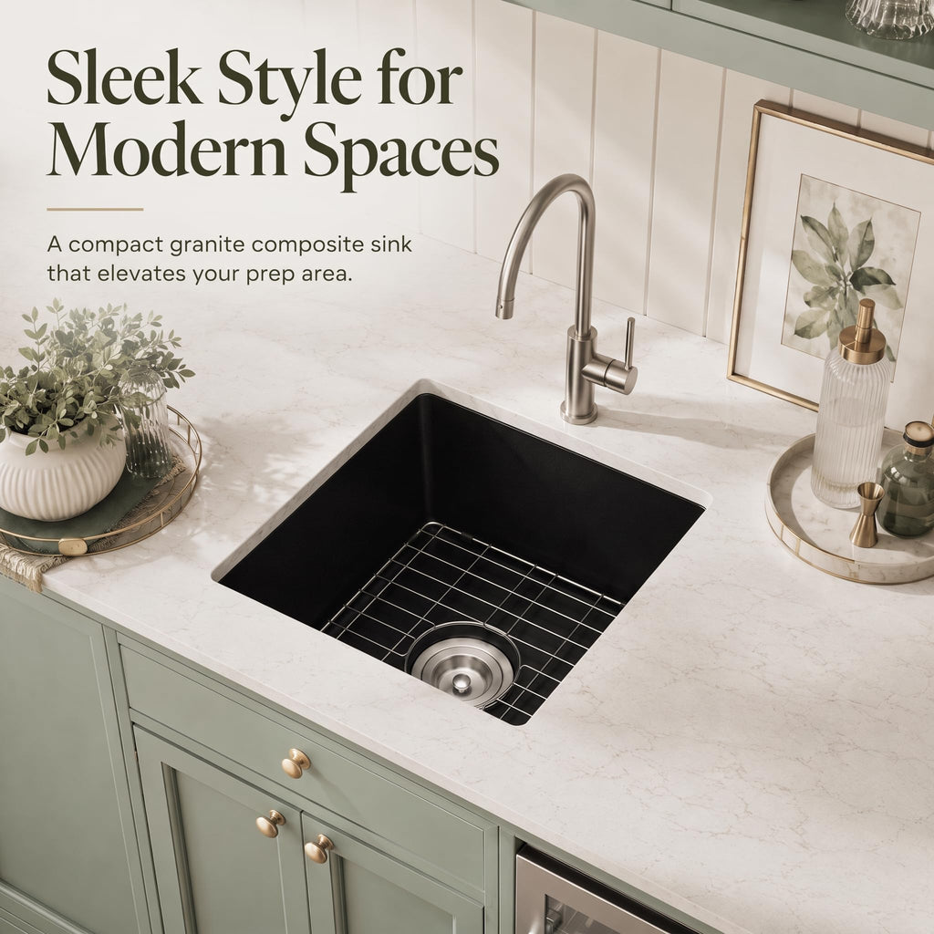 Black Bar Sink 15×17 Inch, Undermount & Drop-In Small Kitchen Sink
