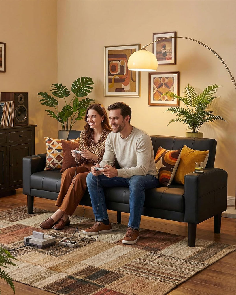 Sofa Couch, Living Room Furniture Sectional Sofa Sets 3 Pcs, Tufted Mid-Century Loveseat w/USB, Cupholders & Comfy