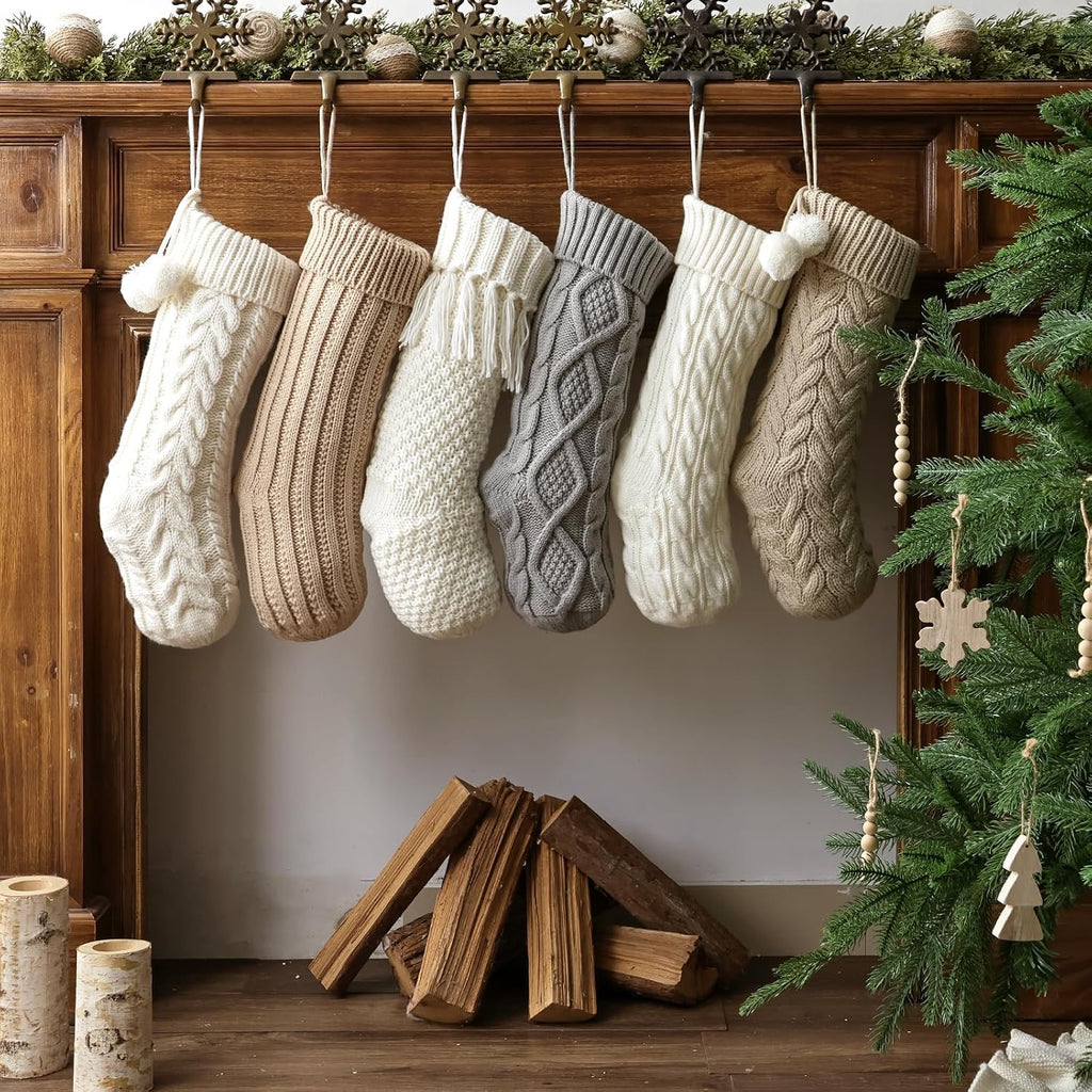 Rustic Knitted : 6 Pack 18 inch Cable Knit Patterns Stockings, Farmhouse Cozy Hanging Xmas Stockings Stocking - Set of 6