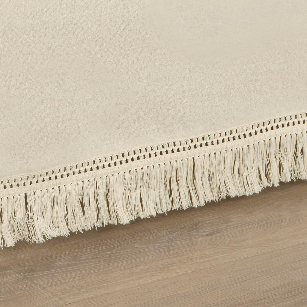 Boho Fringe 15-Inch Tailored Drop Easy Fit Bed Skirt Queen Size Single 60" W x 80" L +15" Neutral - Queen Bed Skirt
