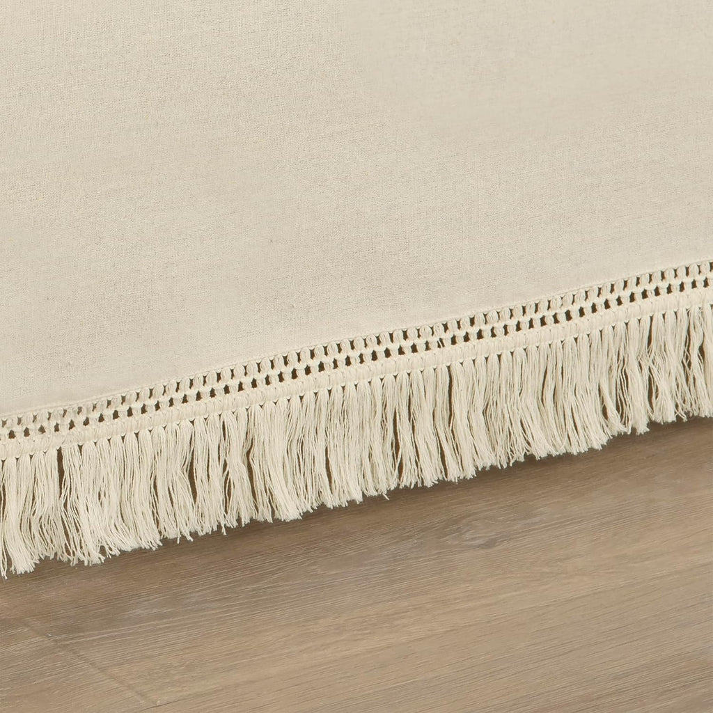 Boho Fringe 15-Inch Tailored Drop Easy Fit Bed Skirt King Size Single 78" W x 80" L +15" Neutral - King Bed Skirt