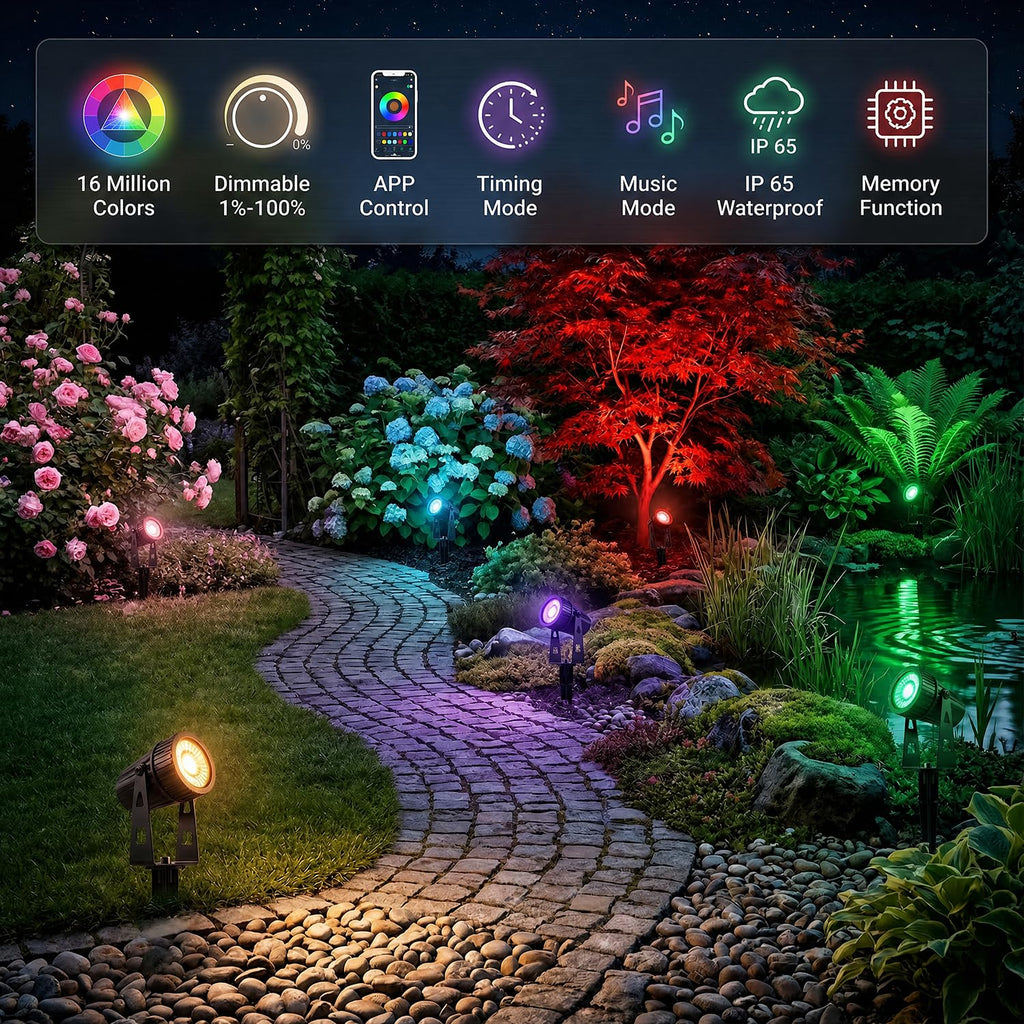 Smart Landscape Lights Bluetooth RGBW Spotlight 24V Outdoor Timer Function
