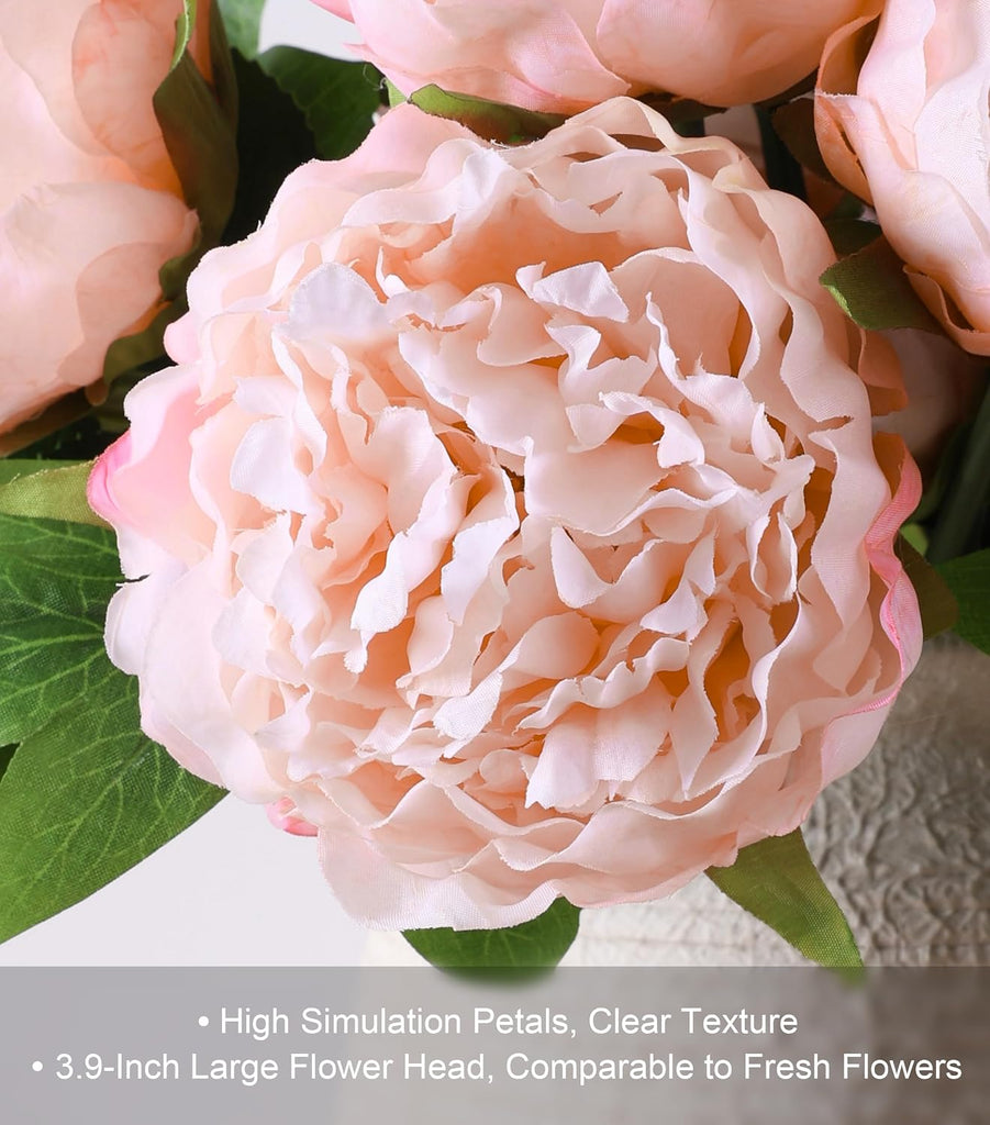 Pink Peonies Artificial Flowers, Realistic Faux Flowers for Vase, Silk Flowers Decor Indoor, Wedding, Party - Set of 11
