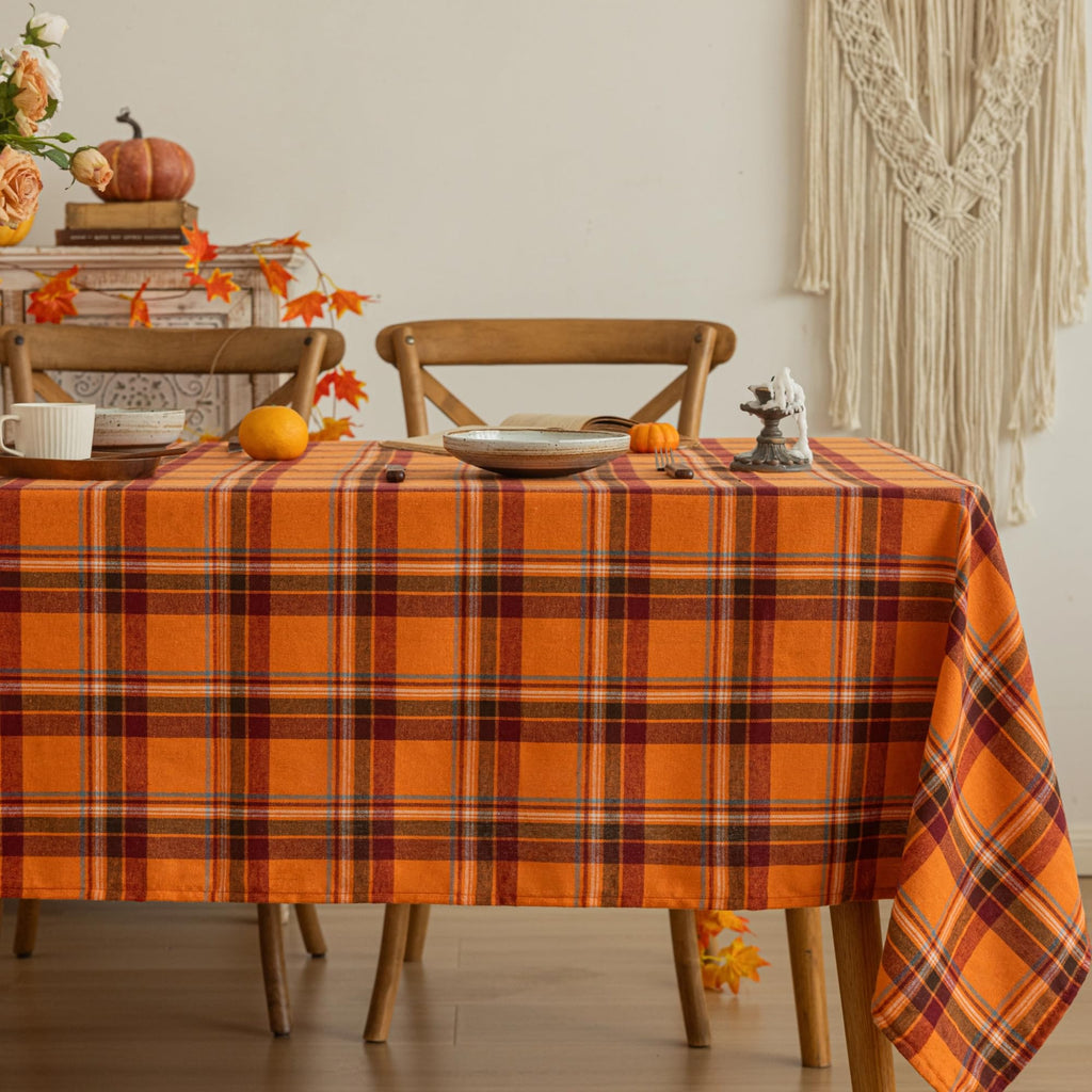 Plaid Fall Tablecloth Thanksgiving Rectangle 60x104 Inch Orange Red