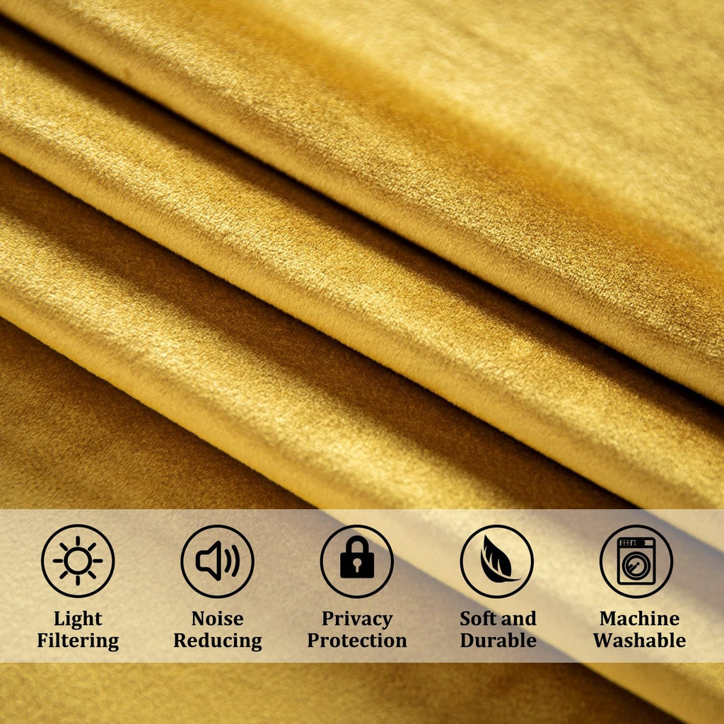 Gold Waterfall Velvet Curtain Set, 59 x 43 & 52 x 96, 3 Panels
