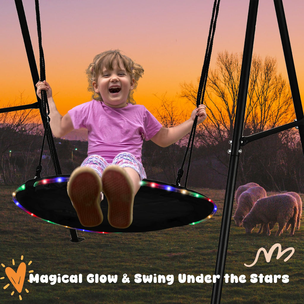 40 Inch Tree Swing with LED Light for Kids, 900lbs Flying Saucer Swing, with Adjustable Hanging Straps, for Indoor