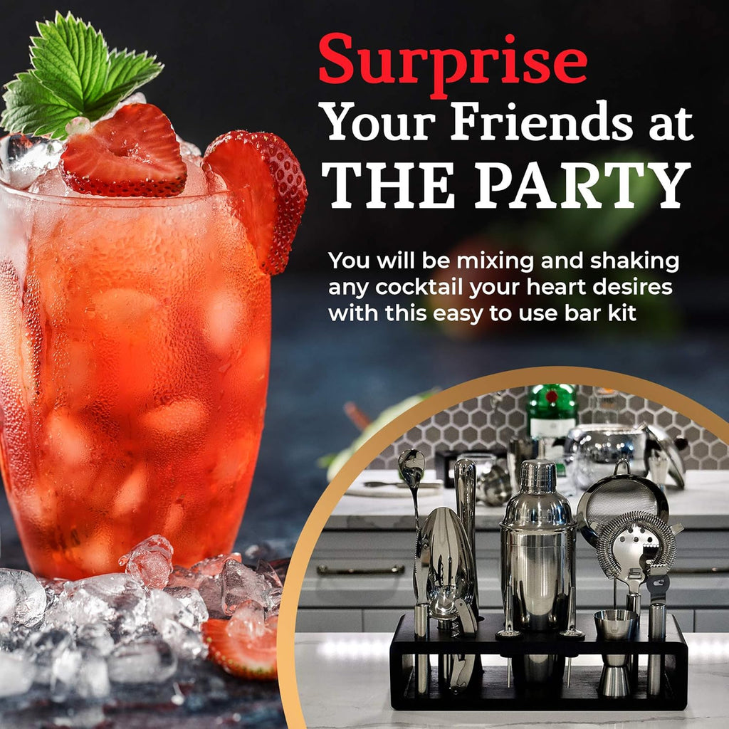 13-Piece Cobbler Cocktail Shaker Set Stainless Steel Mixology Bartender Kit With Stand Bar Cocktail Set | Laser