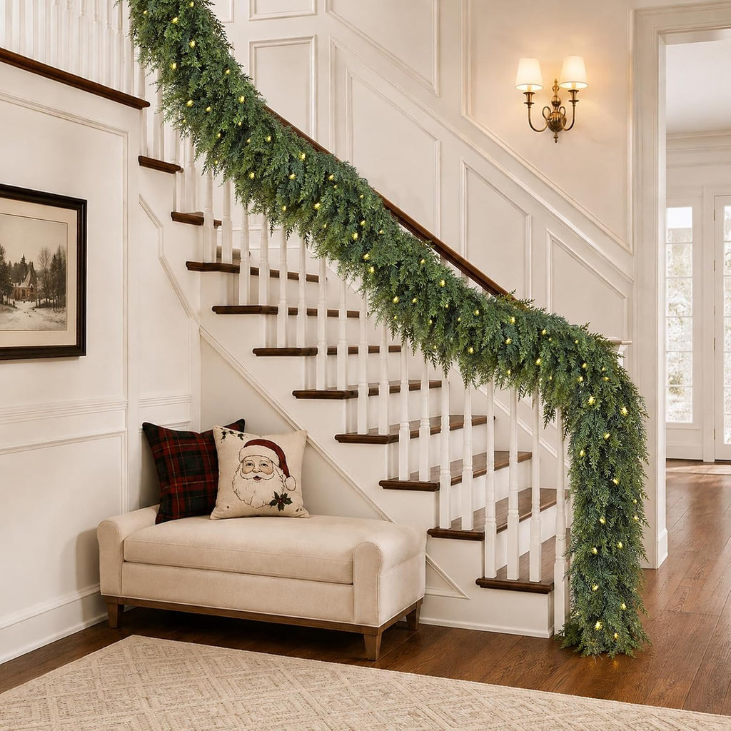 18FT Pre-Lit Christmas Garland, Realistic Artificial Cedar Garland, 1 Pc