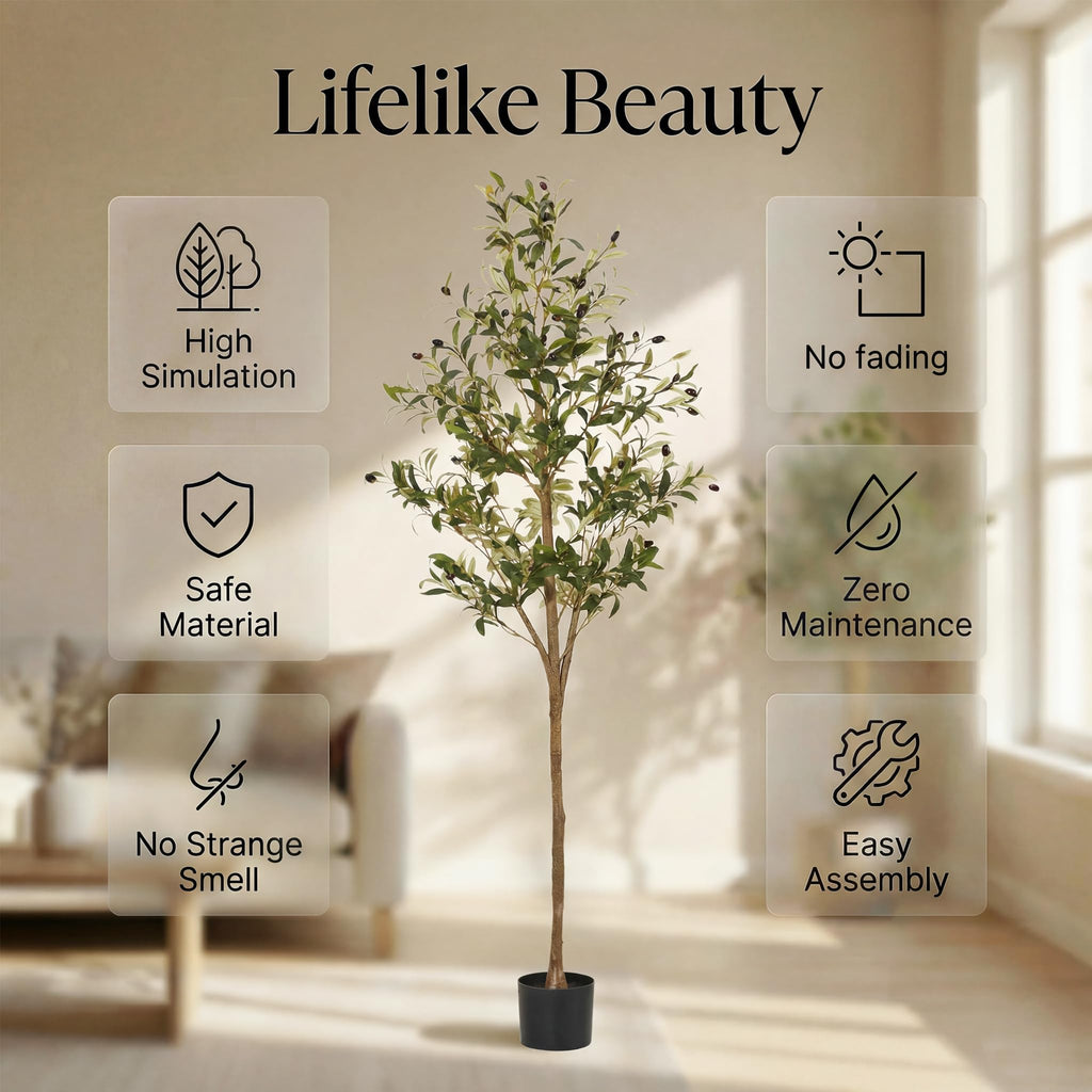 Artificial Olive Tree, 6FT Faux Olive Trees with Lifelike Olive Branches and Fruits, Fake Floor Plants with Pot for