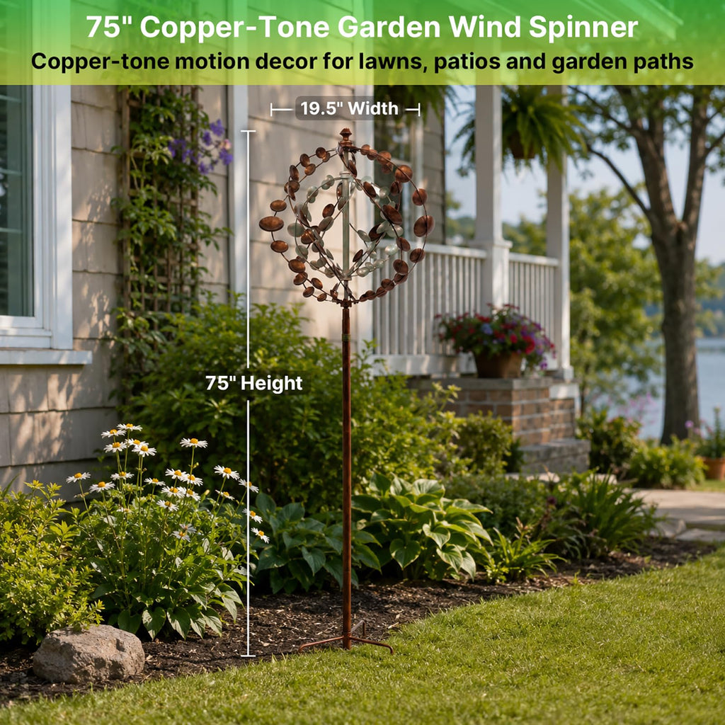 Wind Spinners Outdoor, 75" Large Metal Kinetic Wind Sculptures for Garden, 360 Degrees Swivel Yard Art with 2 Piece