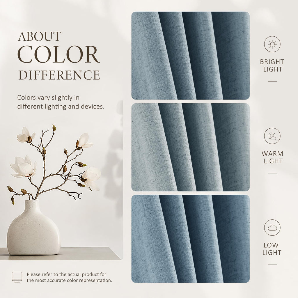 Blue Pinch Pleated Linen Curtains 84 Inches Long