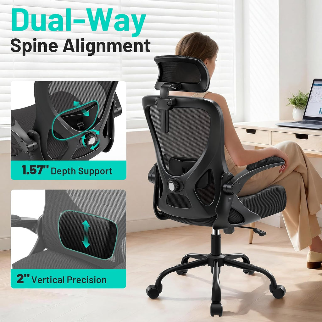 Office Chair - Ergonomic Desk Chair Breathable Mesh Chair with 2D Headrest & Adjustable Lumbar Support - Executive