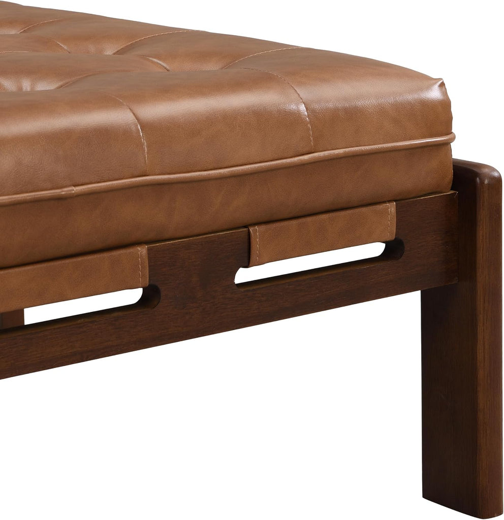 Yorick Modern Square Faux Leather Upholstered Living Room Cocktail Ottoman/Coffee Table, Rubberwood Frame, Tufted