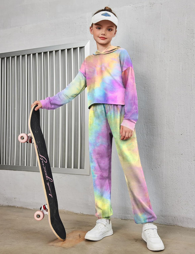 Girls Cropped Hoodie Kids Long Sleeve Crop Tops Tie-dye Hoodies Hooded Pullover Sweatshirts