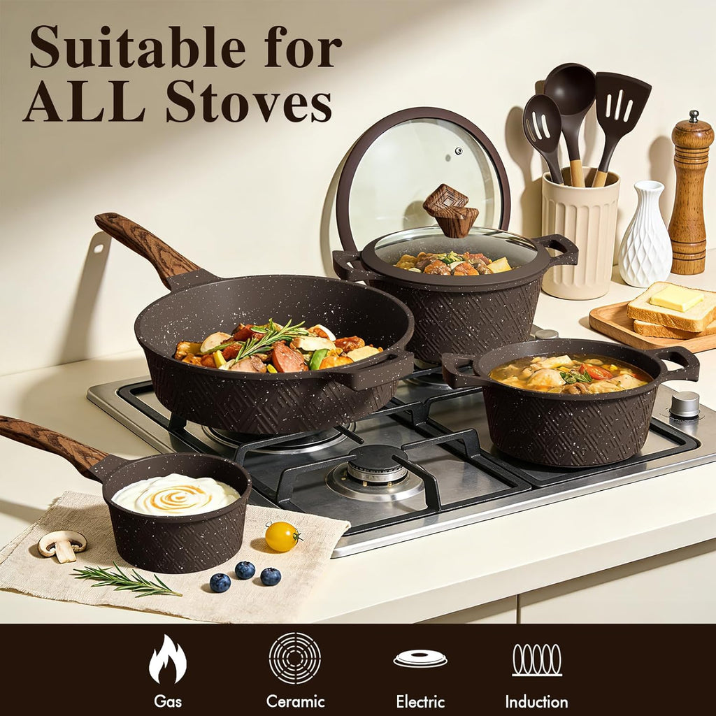 26PCS Pots and Pans Set Non Stick, Nonstick Cookware Sets, Induction Cook Ware, Includes Steamer & Silicone Utensils