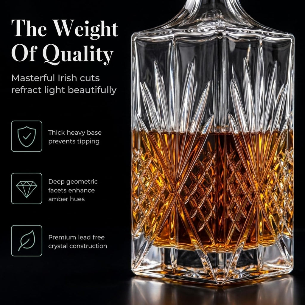 Whiskey Decanter Set with 2 Old Fashioned Whisky Glasses for Liquor Scotch Bourbon or Wine - Irish Cut