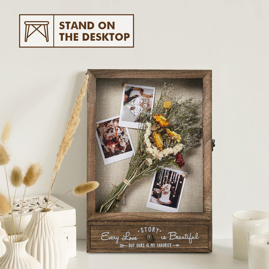 11x16 Wedding Shadow Box Display Case, Bridal Shower Gifts, Brown