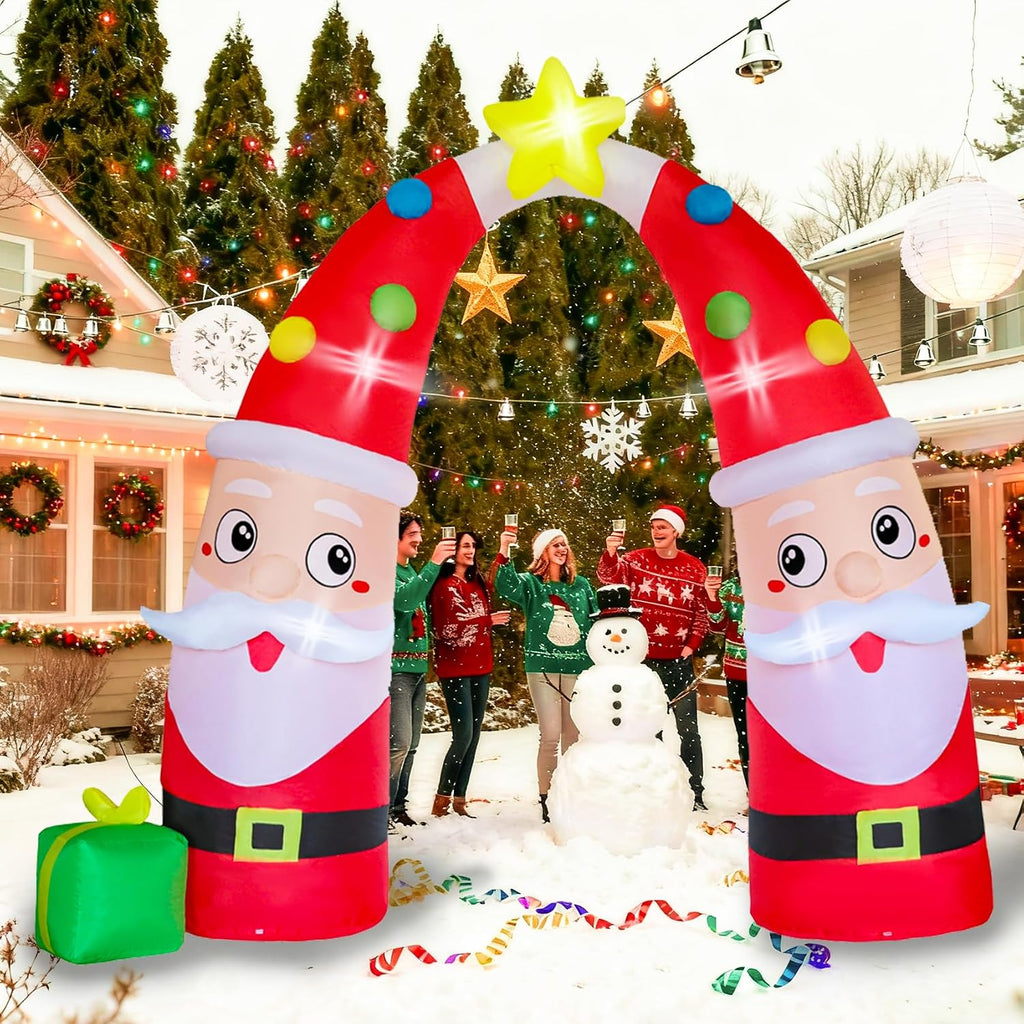 10FT H Giant Animated Christmas Inflatables Archway,Lovely Inflatable Santa Claus Archway with Gift Box, Jumbo