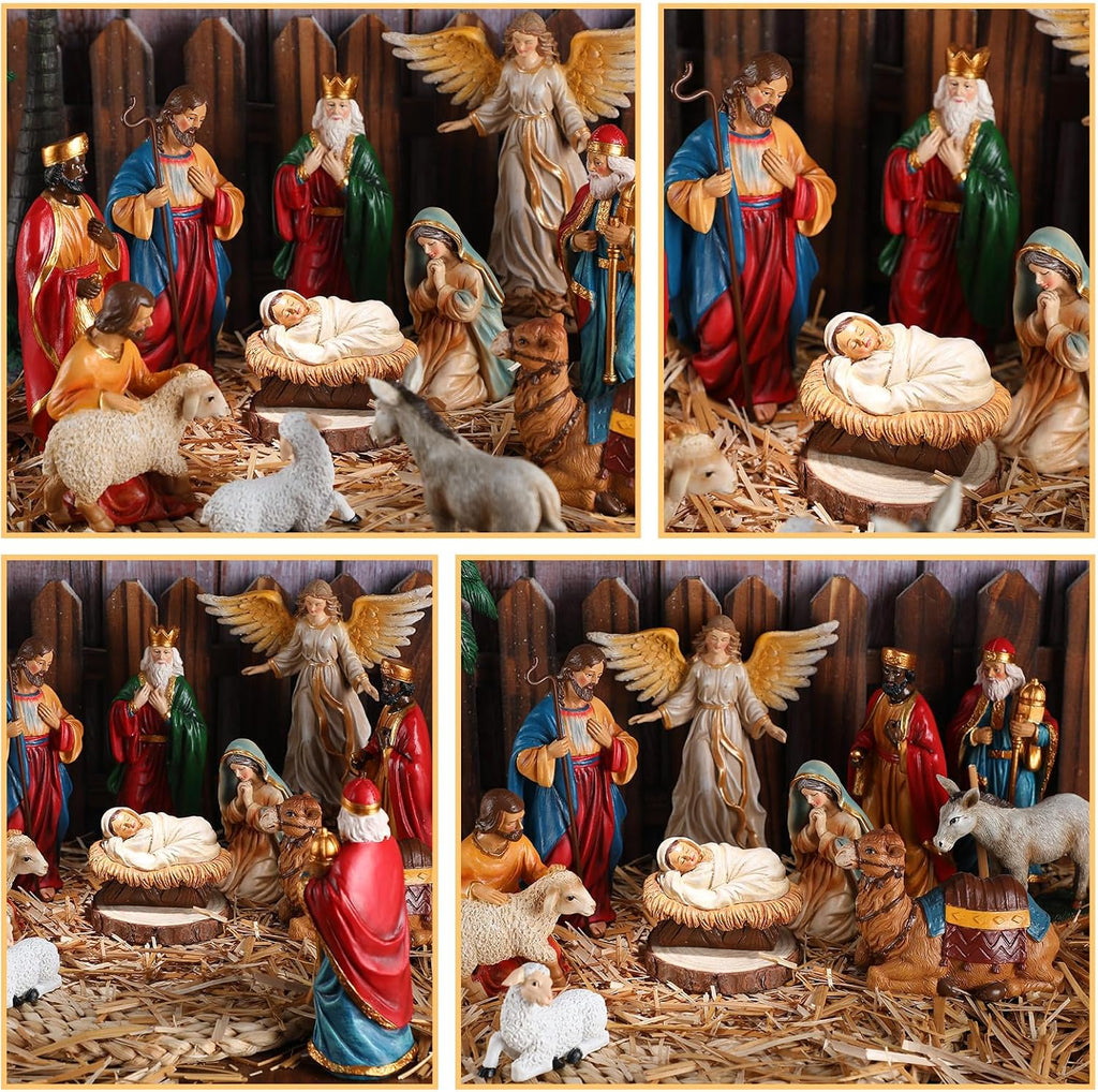 12 Pcs Nativity Sets for Christmas Indoor,7 Inch The Life Christmas Nativity Scene Figures Jesus,Stable,Palm Tree