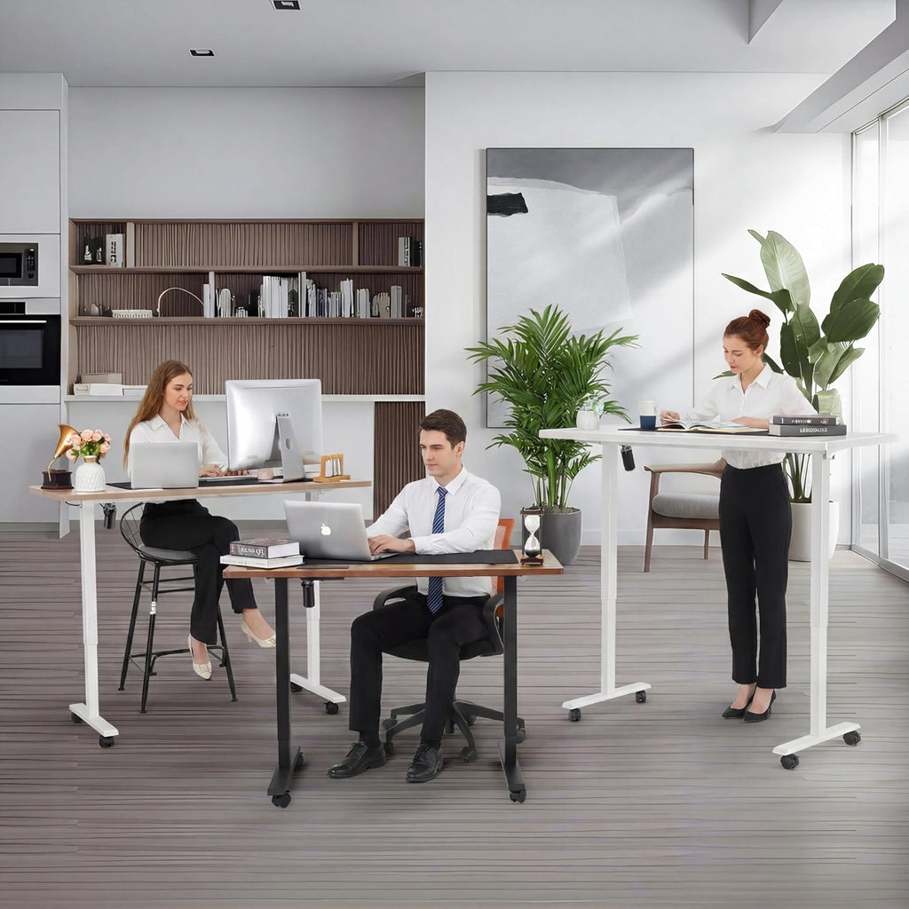 Electric Standing Desk Adjustable Height, 71 x 28 Inch Sit Stand up Desk with Large Mouse Pad, Double Metal Hook,4