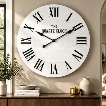 35.5" Extra Large Farmhouse Wall Clock, Solid Wood Veneer, White