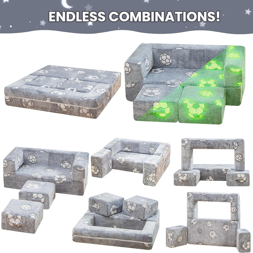 Toddler Couch, Glow in The Dark Kids Play Couch Toddler Fold Out Couch, Kids Fold Out Couch for playroom, Convertible