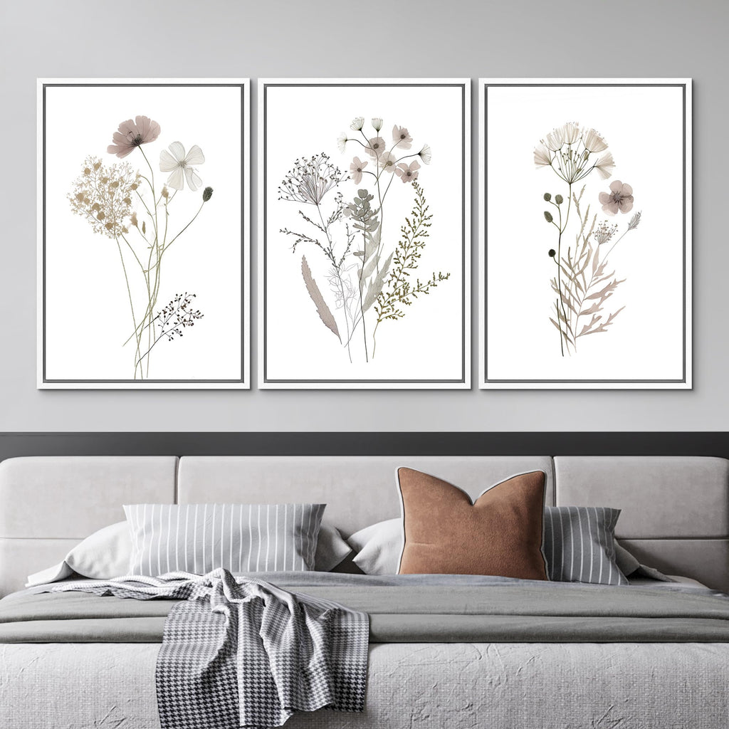 Framed Canvas Print Wall Art Watercolor Wildflower Art Print, Floral Botanical Prints, Minimalist Art, Modern