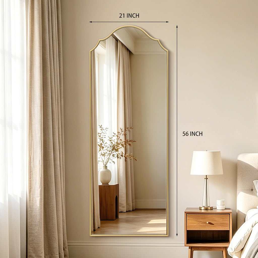 Scalloped Full Length Mirror: 21"x56" Gold Arched Floor Mirror