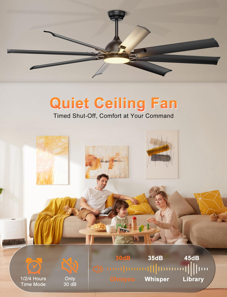 72'' Industrial Ceiling Fan with Lights for Covered Outdoor, Black