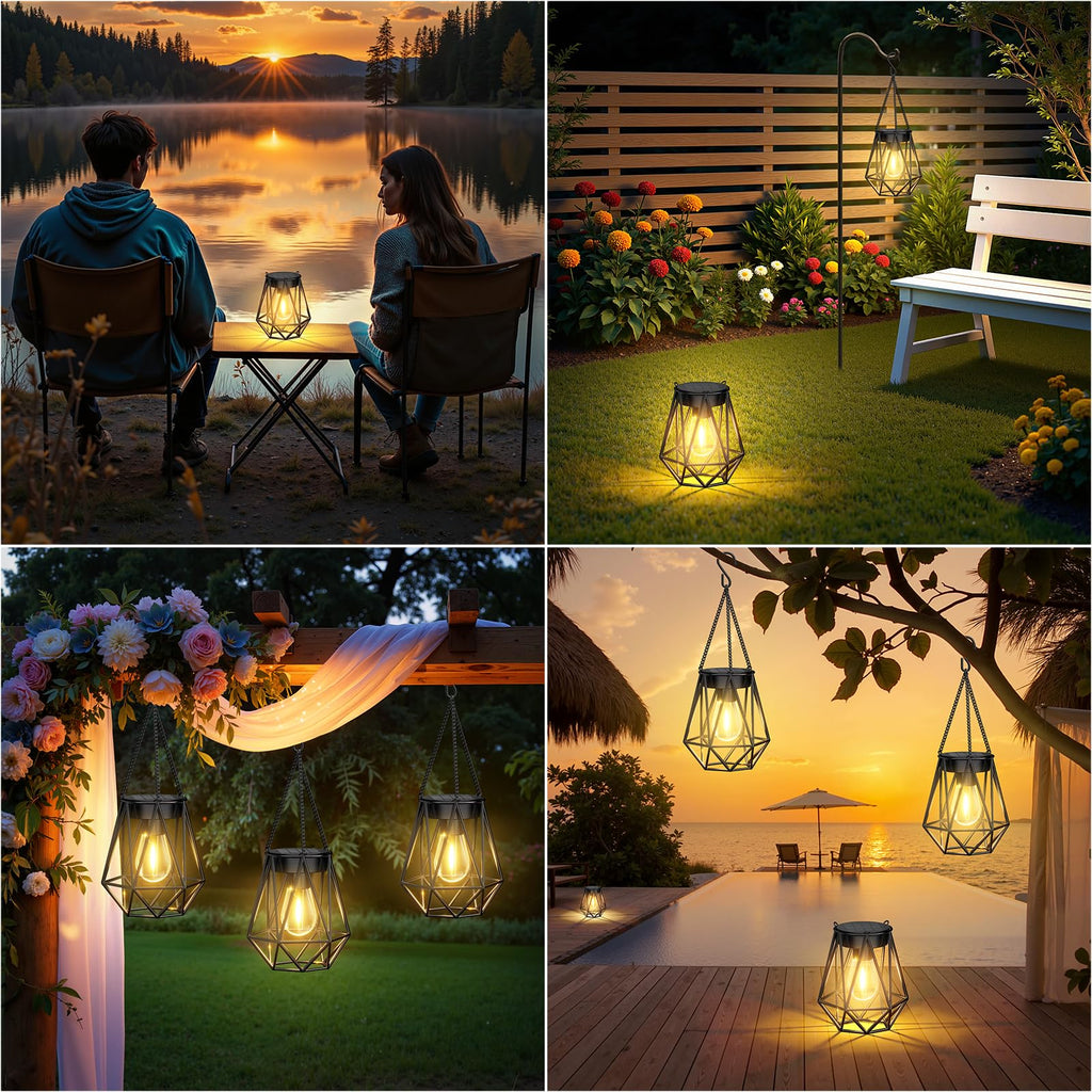 4 Pack Hanging Solar Lanterns Outdoor Waterproof, Metal Hanging Solar Lights for Outside, Upgraded Brighter Outdoor