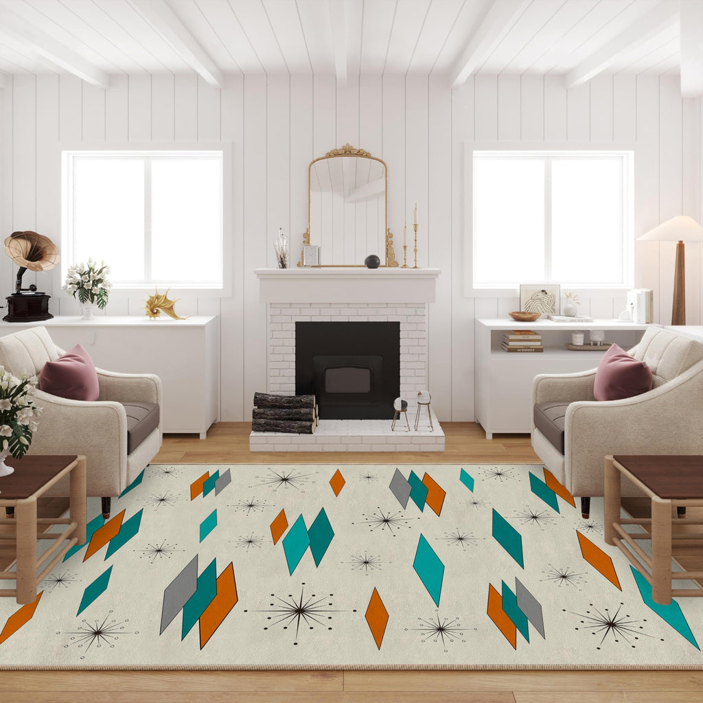 Mid Century Modern Rug, Non-Slip Machine Washable Carpet Atomic Retro Area Rugs Dining Room Office Indoor Modern