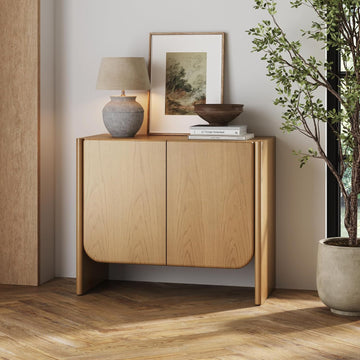 Jacala Mid Century Modern Entryway Storage Cabinet with Doors, Living Room Accent Cabinet with Wood Frame, Raw Oak