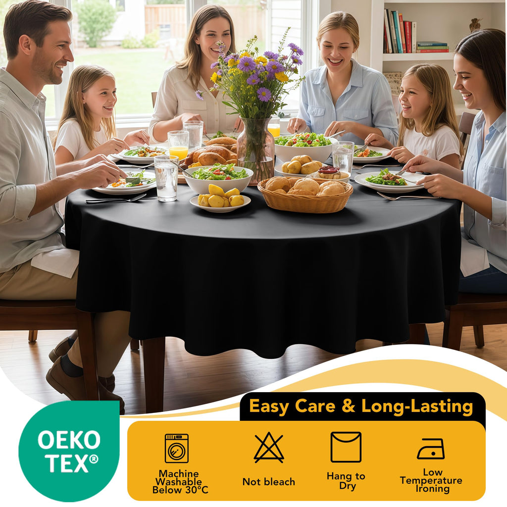 6-Pack Black Round Tablecloths, 120 in, for 5-6 Ft Round Tables