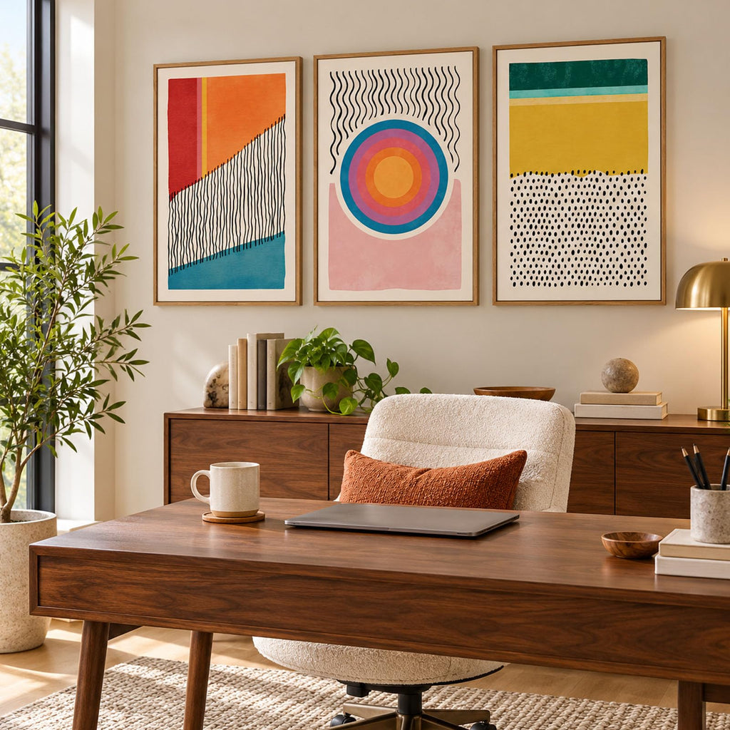 3 Piece Large Abstract Framed Wall Art, Mid Century Modern Wall Art, Paintings Wall Decor-Boho Wall Art Decor