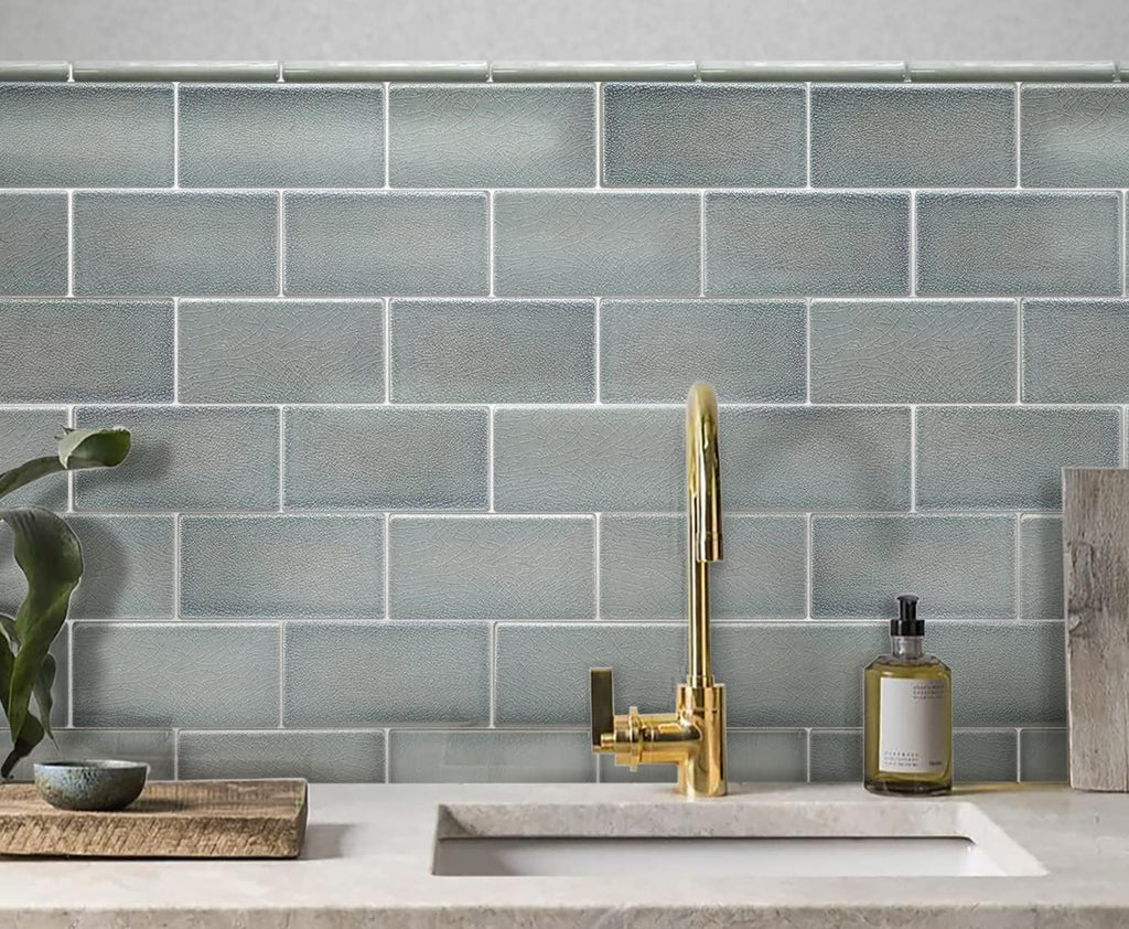 Crackle Subway Ceramic Tile Blue 3x6 Polished 5 sq ft/case 40-Pack | Glazed decorative sheets. Kitchen backsplash