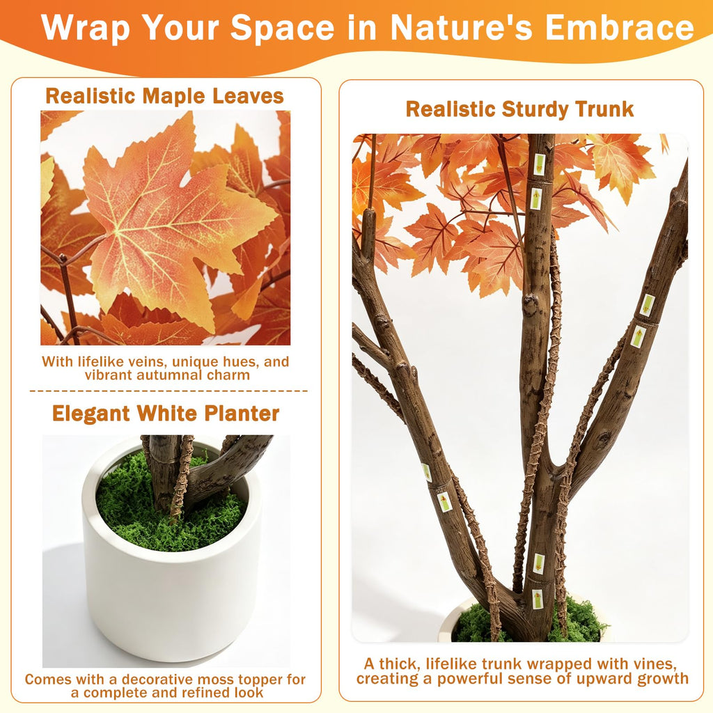 Artificial Fall Maple Tree 5FT, Indoor Outdoor Faux Tree
