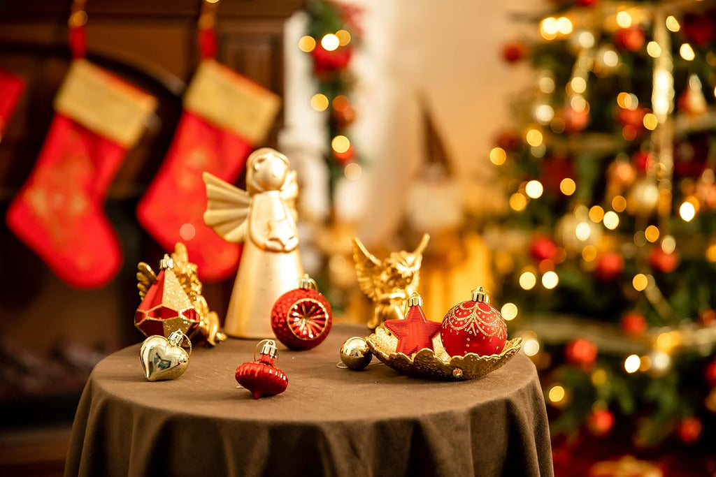 Ornaments for Christmas Trees, 70ct Red and Gold Shatterproof Christmas Tree Decorations, Luxury Hanging Ball