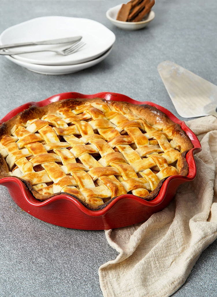 Ceramic Pie Pans for Baking, 11 Inches Deep Dish Pie Plate for Apple Pie, 48 Ounce Baking Dish with Ruffled Edge, Set