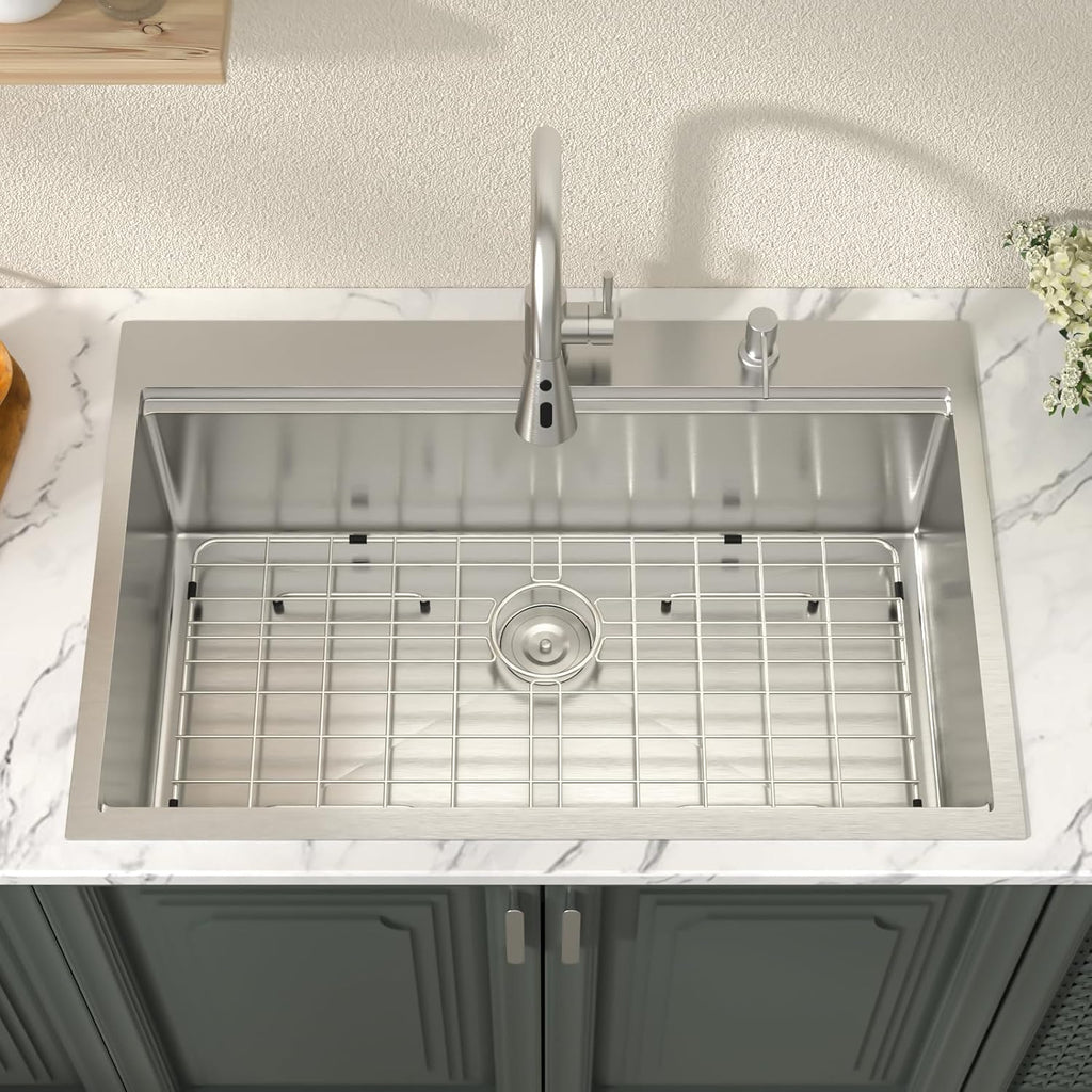 33x22 Inch Drop Sink With Faucet - 33 Kitchen Sink With Faucet Combo Workstation 16 Gauge Stainless Steel Single Bowl