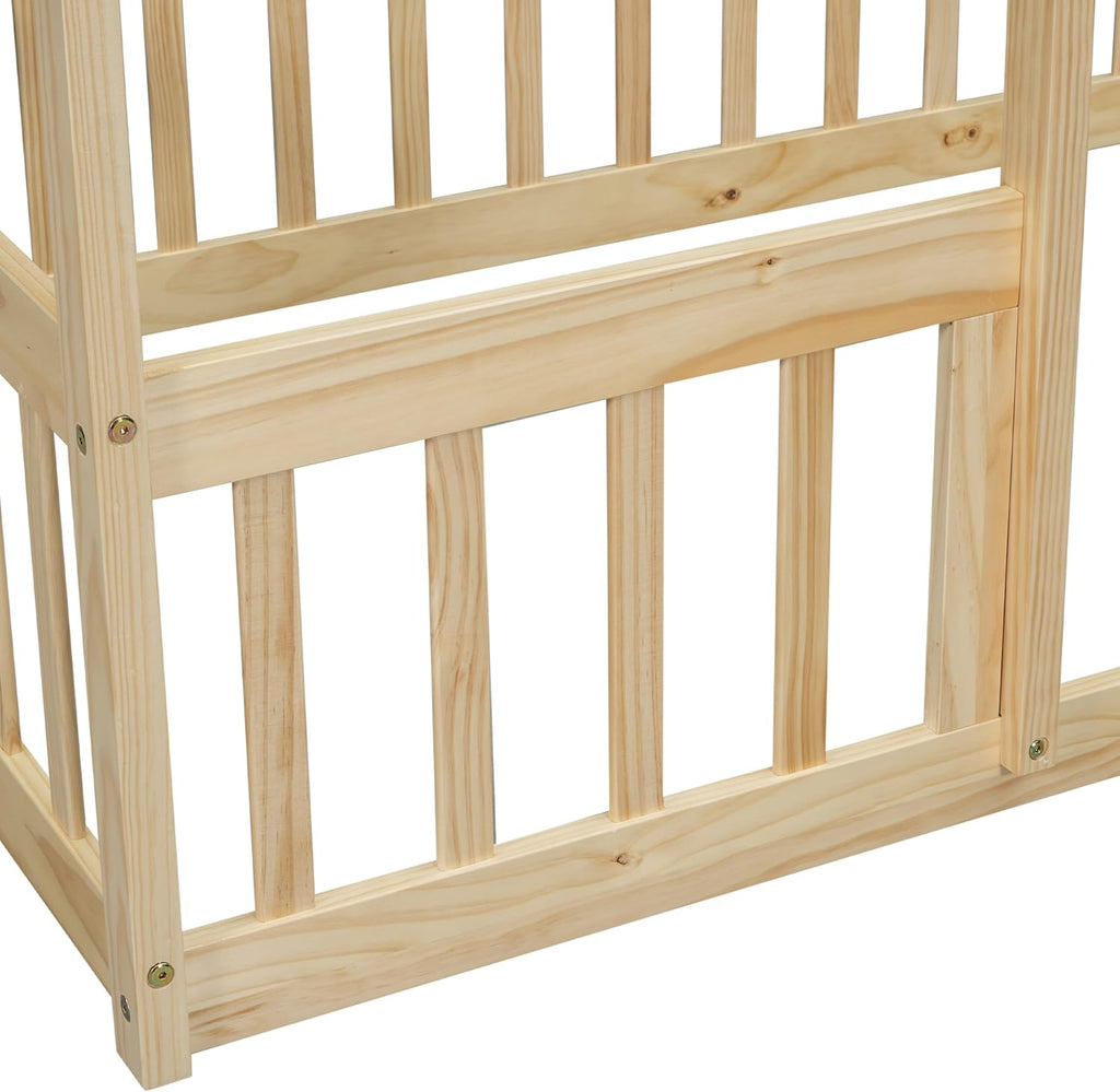 House-Shaped Floor Bed with Safety Guardrails, Natural